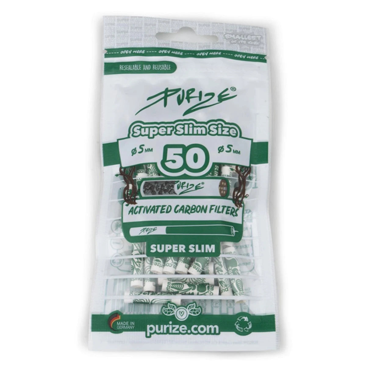 PURIZE Aktivkohlefilter Super Slim Size 5 mm - 50 Stück
