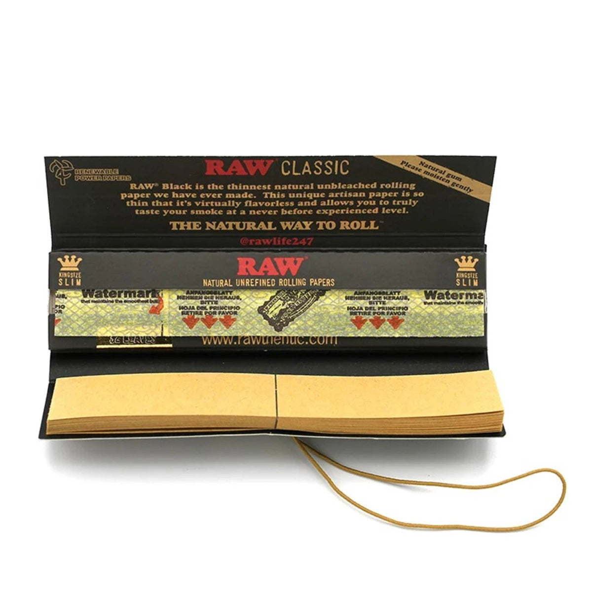 RAW Black King Size Slim Papers á 32 Blatt + Tips